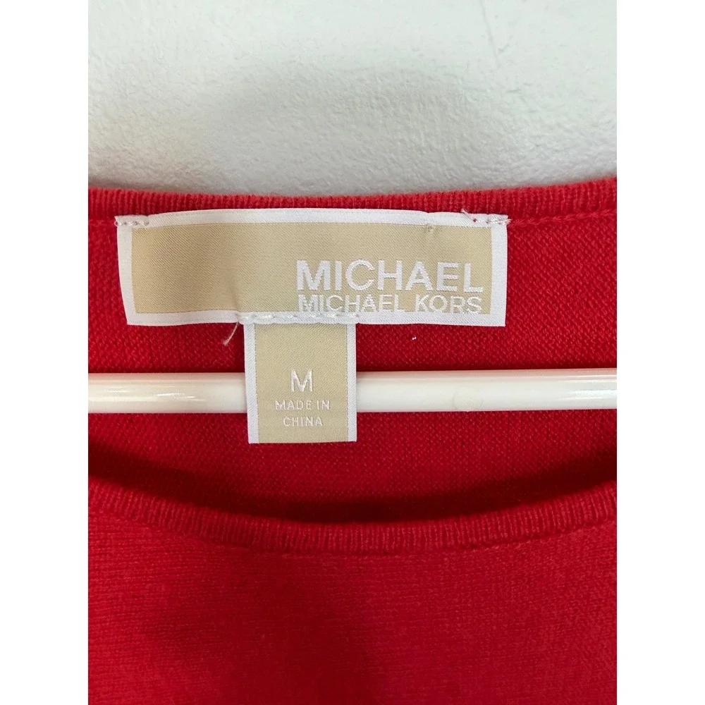 Michael Kors Womens Red Long Sleeve Knit Top High Low Hem Sweater Size M